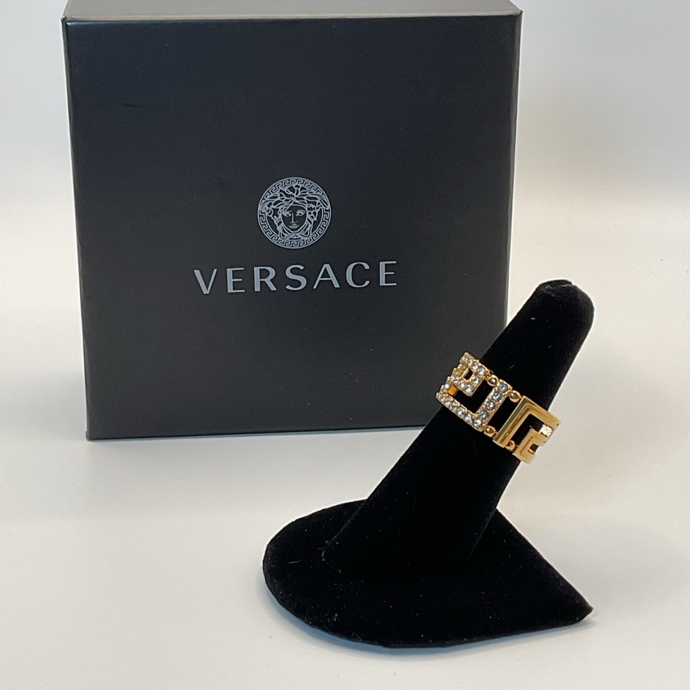 Versace Gold Crystal Embellished Ring - Picture 9 of 11